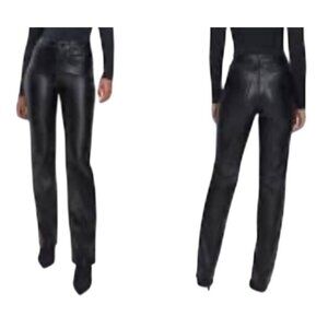 NWT Good American Womens Size 2/26 Black Faux Leather Straight Leg Pocket Pants